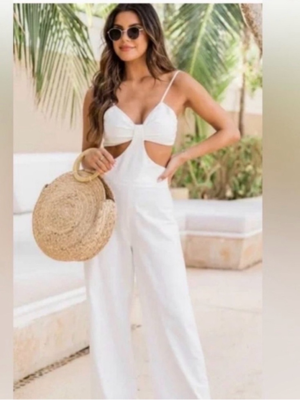 Pink Lily White Cutout Wide-Leg Jumpsuit